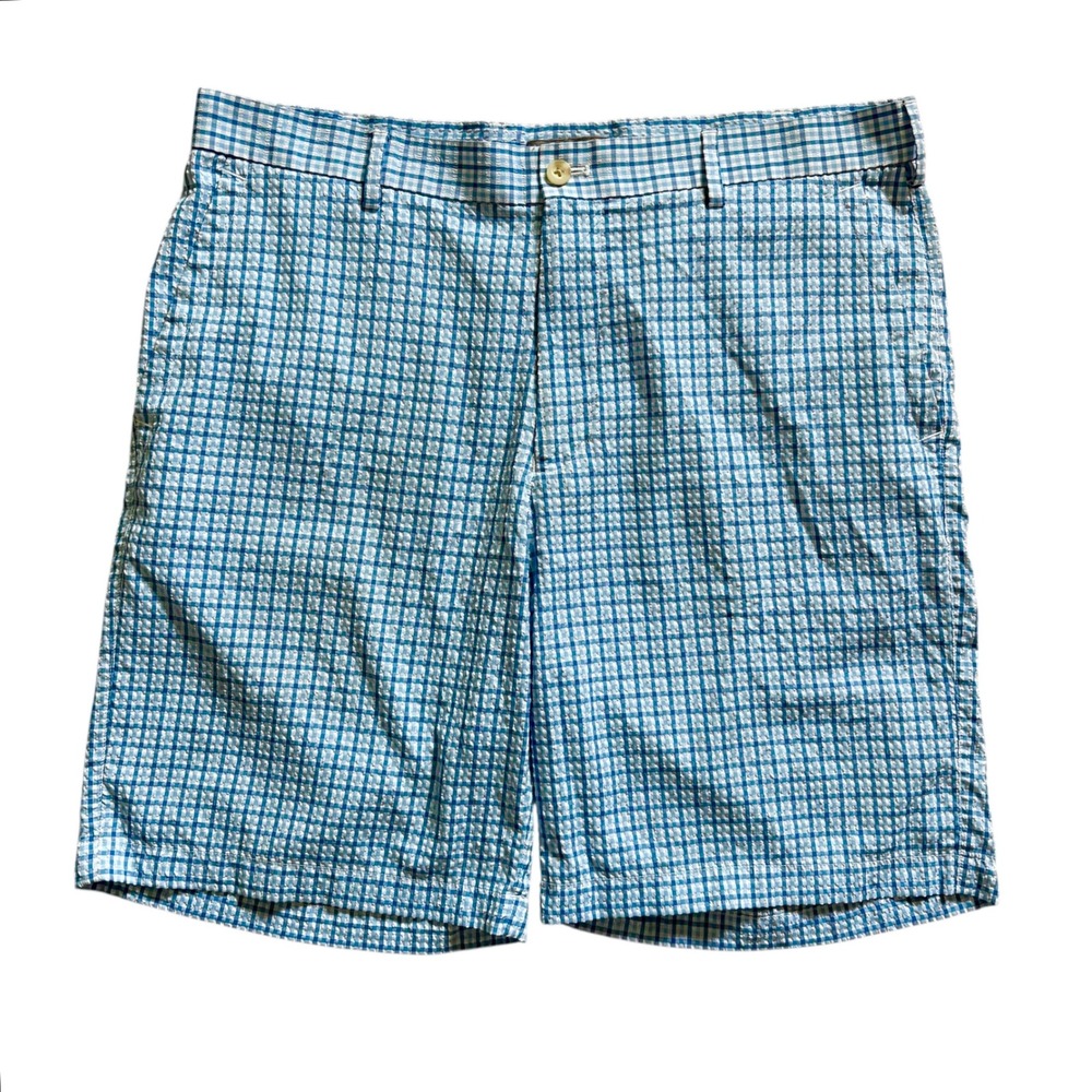 Peter Millar Crown Sport Shorts Mens‎ Size 35 Blue White Checkered Golf Stretch
